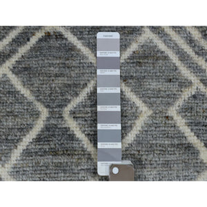 12'4"x15'1" Gray Moroccan Berber with Criss Cross Pattern Extremely Durable Hand Knotted Oriental Oversized Rug FWR420996
