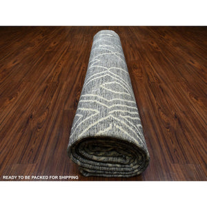 12'4"x15'1" Gray Moroccan Berber with Criss Cross Pattern Extremely Durable Hand Knotted Oriental Oversized Rug FWR420996