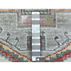 3'x12' Hand Knotted Gray Anatolian Village Inspired with Large Medallions Design Extra Soft Wool Oriental Wide Runner Rug FWR421086