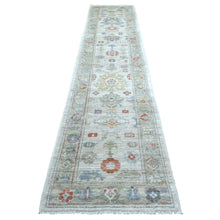 Load image into Gallery viewer, 2&#39;9&quot;x13&#39;6&quot; Afghan Angora Oushak with Soft Colors, Pure Wool, Hand Knotted, Gray, Oriental Runner Rug FWR421122