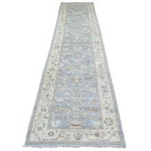 Load image into Gallery viewer, 3&#39;x13&#39;7&quot; Gray, Afghan Angora Ushak with All Over Motifs, Pure Wool, Hand Knotted, Oriental Runner Rug FWR421128