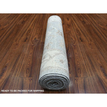 Load image into Gallery viewer, 3&#39;x13&#39;7&quot; Gray, Afghan Angora Ushak with All Over Motifs, Pure Wool, Hand Knotted, Oriental Runner Rug FWR421128