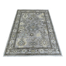 Load image into Gallery viewer, 4&#39;1&quot;x5&#39;10&quot; Organic Wool, Hand Knotted, Gray, Afghan Angora Ushak with Beautiful Leaf Design, Oriental Rug FWR421152