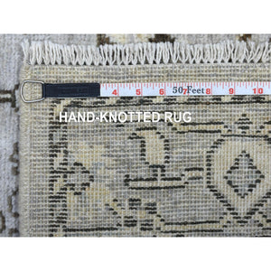 4'1"x5'10" Organic Wool, Hand Knotted, Gray, Afghan Angora Ushak with Beautiful Leaf Design, Oriental Rug FWR421152