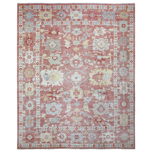 11'7"x14'6" Coral Red, Angora Ushak with Colorful Motif, Soft and Pliable Wool, Hand Knotted, Oriental Oversized Rug FWR421164
