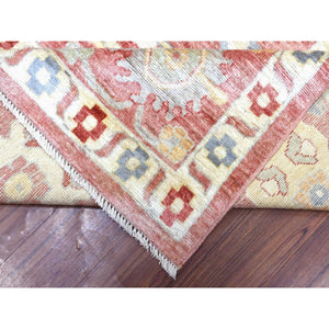 11'7"x14'6" Coral Red, Angora Ushak with Colorful Motif, Soft and Pliable Wool, Hand Knotted, Oriental Oversized Rug FWR421164