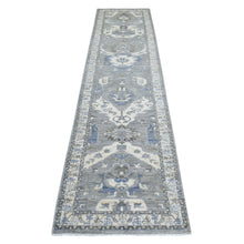Load image into Gallery viewer, 2&#39;6&quot;x11&#39;6&quot; Extra Soft Wool Hand Knotted Gray Afghan Peshawar with Geometric Design Oriental Runner Rug FWR421356