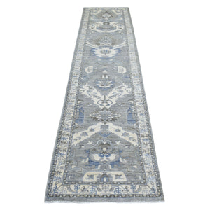 2'6"x11'6" Extra Soft Wool Hand Knotted Gray Afghan Peshawar with Geometric Design Oriental Runner Rug FWR421356