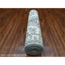 Load image into Gallery viewer, 2&#39;6&quot;x11&#39;6&quot; Extra Soft Wool Hand Knotted Gray Afghan Peshawar with Geometric Design Oriental Runner Rug FWR421356