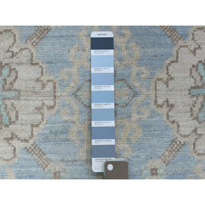2'9"x15' Hand Knotted Denim Blue Washed Out Peshawar with Flower Medallion Design Pure Afghan Wool Oriental XL Runner Rug FWR421602