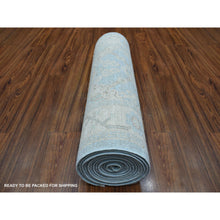 Load image into Gallery viewer, 2&#39;9&quot;x15&#39; Hand Knotted Denim Blue Washed Out Peshawar with Flower Medallion Design Pure Afghan Wool Oriental XL Runner Rug FWR421602