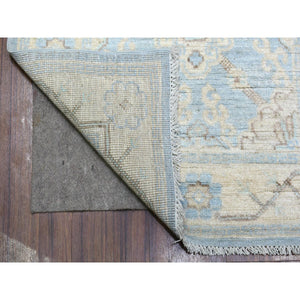 2'6"x14'10" Washed Out Blue Peshawar with Geometric Design Hand Knotted Pliable Wool Oriental XL Runner Rug FWR421638