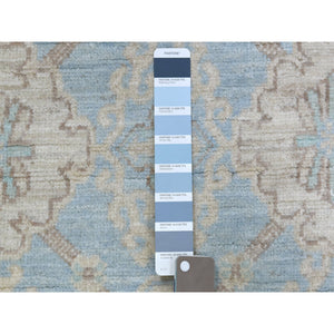 2'6"x14'10" Washed Out Blue Peshawar with Geometric Design Hand Knotted Pliable Wool Oriental XL Runner Rug FWR421638
