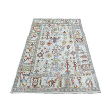 Load image into Gallery viewer, 4&#39;x6&#39;5&quot; Hand Knotted Ivory Angora Ushak with Pop of Colors Natural Wool Oriental Rug FWR422022
