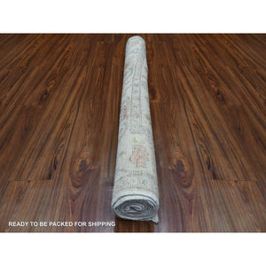 4'x6'5" Hand Knotted Ivory Angora Ushak with Pop of Colors Natural Wool Oriental Rug FWR422022