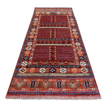 Load image into Gallery viewer, 4&#39;1&quot;x10&#39;2&quot; Deep Red Afghan Ersari with Hutchlu Parda Design Soft, Velvety Plush Wool Hand Knotted Oriental Wide Runner Rug FWR422142