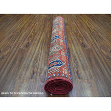 Load image into Gallery viewer, 4&#39;1&quot;x10&#39;2&quot; Deep Red Afghan Ersari with Hutchlu Parda Design Soft, Velvety Plush Wool Hand Knotted Oriental Wide Runner Rug FWR422142