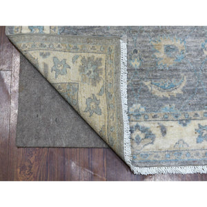 2'9"x11'7" Gray Afghan Peshawar with Floral Motifs Soft Wool Hand Knotted Oriental Runner Rug FWR422238