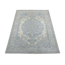 Load image into Gallery viewer, 4&#39;x5&#39;3&quot; Beige Stone Wash Peshawar with Geometric Medallion Design Hand Knotted Soft Afghan Wool Oriental Rug FWR422298