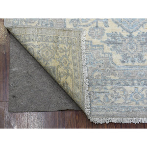 4'x5'3" Beige Stone Wash Peshawar with Geometric Medallion Design Hand Knotted Soft Afghan Wool Oriental Rug FWR422298