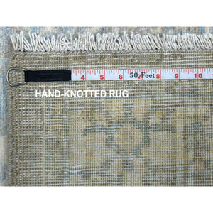 4'x5'3" Beige Stone Wash Peshawar with Geometric Medallion Design Hand Knotted Soft Afghan Wool Oriental Rug FWR422298