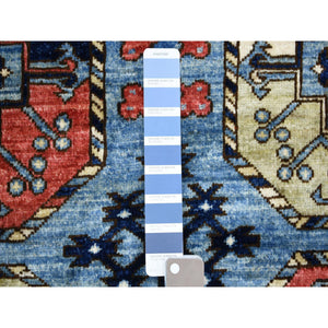 4'1"x9'9" Extra Soft Wool Hand Knotted Blue Afghan Ersari with Hutchlu Parda Design Oriental Wide Runner Rug FWR422352