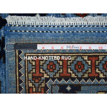 Load image into Gallery viewer, 4&#39;1&quot;x9&#39;9&quot; Extra Soft Wool Hand Knotted Blue Afghan Ersari with Hutchlu Parda Design Oriental Wide Runner Rug FWR422352