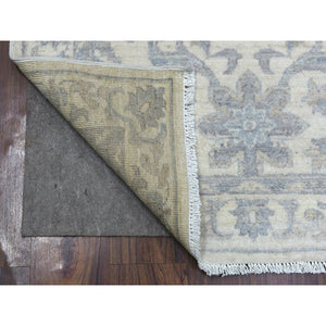 3'3"x9'8" Hand Knotted White Wash Peshawar with All Over Flower Design Extra Soft Wool Oriental Runner Rug FWR422430