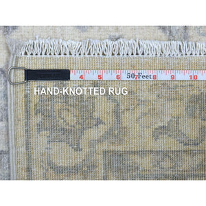 3'3"x9'8" Hand Knotted White Wash Peshawar with All Over Flower Design Extra Soft Wool Oriental Runner Rug FWR422430