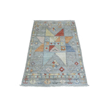 Load image into Gallery viewer, 3&#39;x4&#39;10&quot; Gray Anatolian Village Inspired with Star Medallion Design, Natural Wool, Hand Knotted, Oriental Rug FWR422730