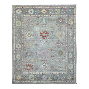 8'x9'9" Gray, Hand Knotted Afghan Angora Ushak with Faded Colors, Pure Wool, Oriental Rug FWR422994