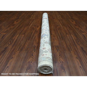 6'x9' Ivory, Hand Knotted, Afghan Angora Ushak with Cypress and Willow Tree Design, Supple Wool Oriental Rug FWR423078