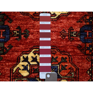 2'8"x9'7" Coral Red, Afghan Ersari with Elephant Feet Design, Natural Dyes, Densely Woven, 100% Wool, Hand Knotted, Runner Oriental Rug FWR423720