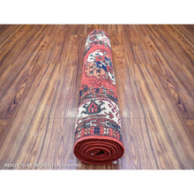 Load image into Gallery viewer, 2&#39;8&quot;x9&#39;7&quot; Coral Red, Afghan Ersari with Elephant Feet Design, Natural Dyes, Densely Woven, 100% Wool, Hand Knotted, Runner Oriental Rug FWR423720