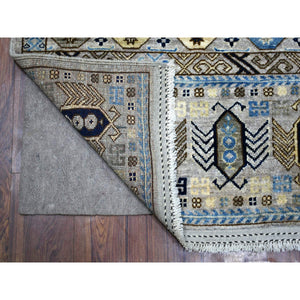 4'1"x9'7" Light Gray, Turkeman Ersari with Prayer Design Natural Dyes, Densely Woven Pure Wool Hand Knotted, Wide Runner Oriental Rug FWR423822