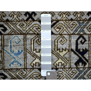 4'1"x9'7" Light Gray, Turkeman Ersari with Prayer Design Natural Dyes, Densely Woven Pure Wool Hand Knotted, Wide Runner Oriental Rug FWR423822