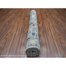 Load image into Gallery viewer, 4&#39;1&quot;x9&#39;7&quot; Light Gray, Turkeman Ersari with Prayer Design Natural Dyes, Densely Woven Pure Wool Hand Knotted, Wide Runner Oriental Rug FWR423822