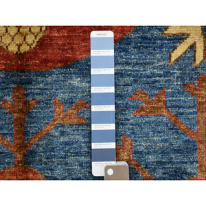5'9"x7'10" Denim Blue Hand Knotted Turkeman Ersari with Khotan Design Soft and Shiny Wool Oriental Rug FWR423888