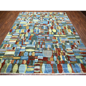 8'x9'9" Colorful Hand Knotted, Afghan Kashkuli Gabbeh with Arts and Crafts Design, Natural Dyes, Hand Spun Wool, Oriental Rug FWR424164