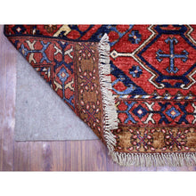 Load image into Gallery viewer, 4&#39;1&quot;x5&#39;9&quot; Coral Red Afghan Ersari with Geometric Repetitive Triangle Design Pure Wool Hand Knotted Natural Dyes Oriental Rug FWR424350