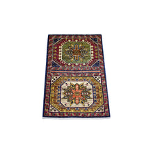 Load image into Gallery viewer, 2&#39;x3&#39; Navy Blue, Turkeman Ersari with Tribal Medallion Design, Natural Dyes, Hand Knotted Pure Wool Oriental Rug FWR424572