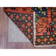 Load image into Gallery viewer, 2&#39;x3&#39; Coral Red Turkeman Ersari with Elephant Feet Design, Densely Woven, Hand Knotted, Natural Dyes, Soft and Shiny Wool Oriental Rug FWR424602