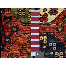 Load image into Gallery viewer, 2&#39;x3&#39; Coral Red Turkeman Ersari with Elephant Feet Design, Densely Woven, Hand Knotted, Natural Dyes, Soft and Shiny Wool Oriental Rug FWR424602