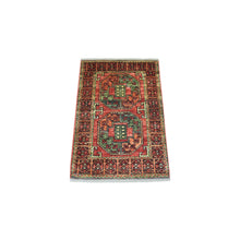Load image into Gallery viewer, 2&#39;x3&#39; Tomato Red, Natural Dyes, Hand Knotted, Afghan Ersari with Elephant Feet Design, Densely Woven 100% Wool Oriental Rug FWR424638