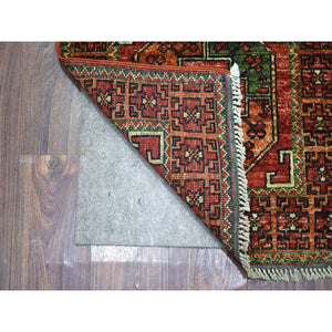 2'x3' Tomato Red, Natural Dyes, Hand Knotted, Afghan Ersari with Elephant Feet Design, Densely Woven 100% Wool Oriental Rug FWR424638