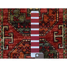 Load image into Gallery viewer, 2&#39;x3&#39; Tomato Red, Natural Dyes, Hand Knotted, Afghan Ersari with Elephant Feet Design, Densely Woven 100% Wool Oriental Rug FWR424638
