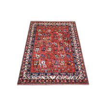 Load image into Gallery viewer, 3&#39;7&quot;x4&#39;9&quot; Tomato Red Afghan Ersari with Ancient Animal Figurines, Densely Woven, Natural Dyes, Hand Knotted, Pure Wool Oriental Rug FWR424680