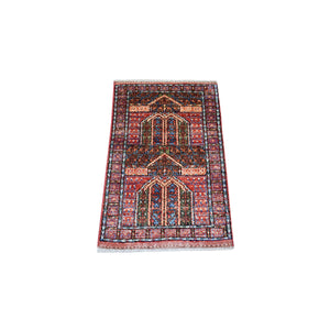 2'x3'1" Brick Red Turkeman Ersari with Prayer Design, Natural Dyes, Hand Knotted, Soft and Shiny Wool Oriental Rug FWR424902