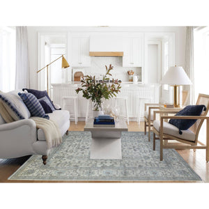 8'1"x10' Ivory, Afghan Angora Oushak with All Over Leaf Design, Hand Knotted, Pure Wool Oriental Rug FWR425160