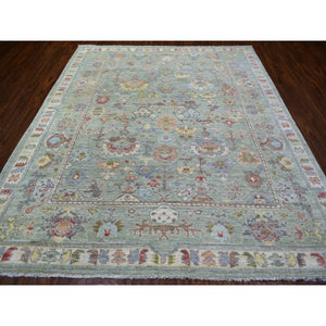 8'1"x9'6" Green Hand Knotted, Afghan Angora Ushak with All Over Design, Pure Wool Oriental Rug FWR425196
